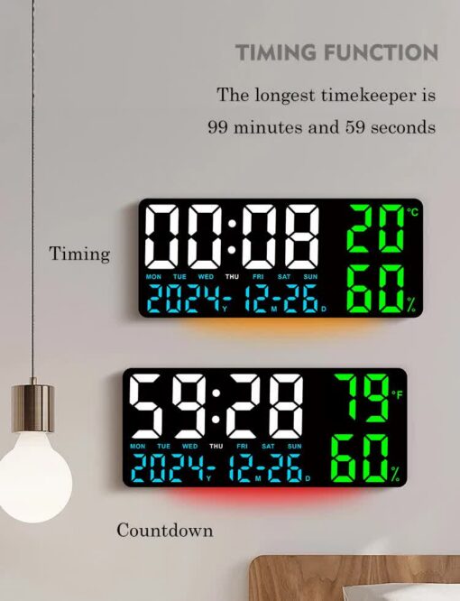 Elosung LED Wall Clock with Temperature and Humidity – image 5