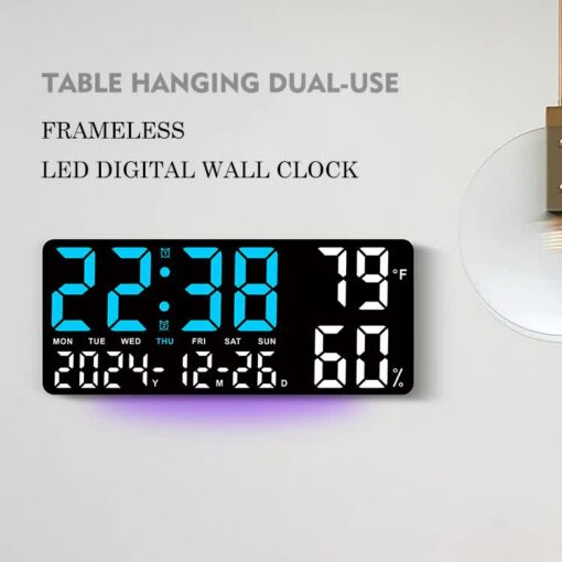 Elosung Large LED Wall Clock with Humidity – image 2