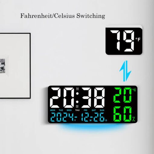 Elosung Large LED Wall Clock with Humidity – image 7