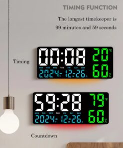 Elosung Large LED Wall & Desk Clock with Humidity - Image 5