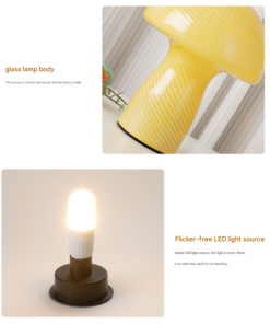 Elosung Glass Mushroom LED Table Lamp, Battery Powered - Image 5