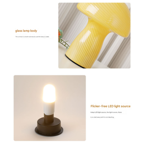 Elosung Glass Mushroom LED Table Lamp, Battery Powered – image 5