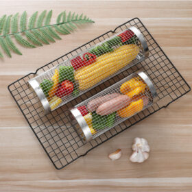 Elosung Rolling BBQ Grill Basket Set, 304 Stainless Steel – image 1