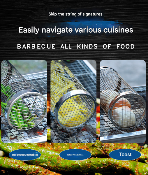 Elosung Rolling BBQ Grill Basket Set, 304 Stainless Steel – image 3