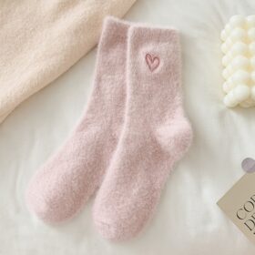 Elosung Pale Pink Fuzzy Chenille Socks with Heart – image 1