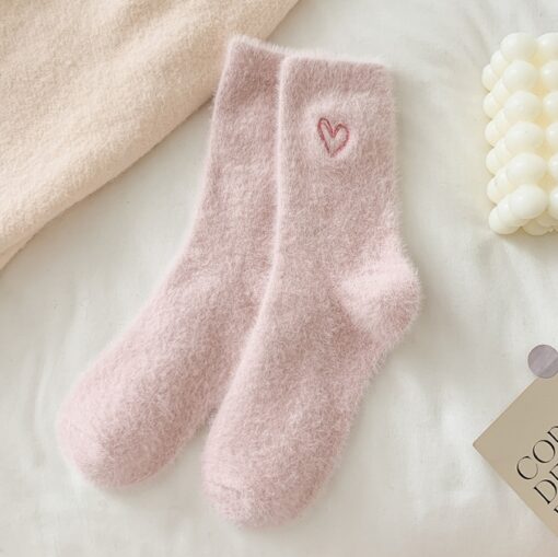 Elosung Pale Pink Fuzzy Chenille Socks with Heart – image 1
