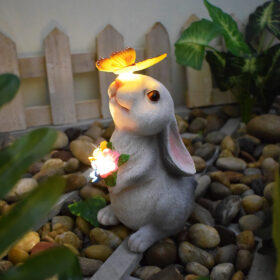 Elosung Rabbit and Butterfly Solar Garden Statue – image 1