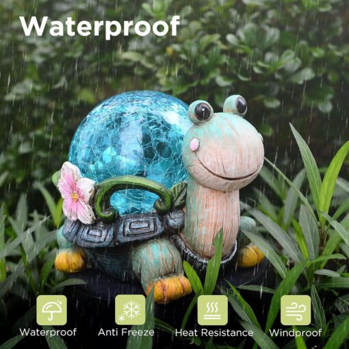 Elosung Solar Cactus Turtle Statue with LED Glow – image 3