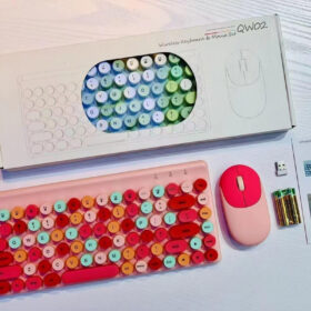 Elosung Pink Retro Keycap Wireless Keyboard Combo – image 1