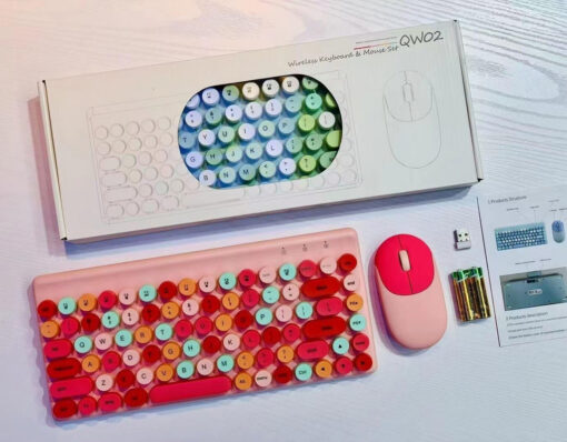 Elosung Pink Retro Keycap Wireless Keyboard Combo – image 1