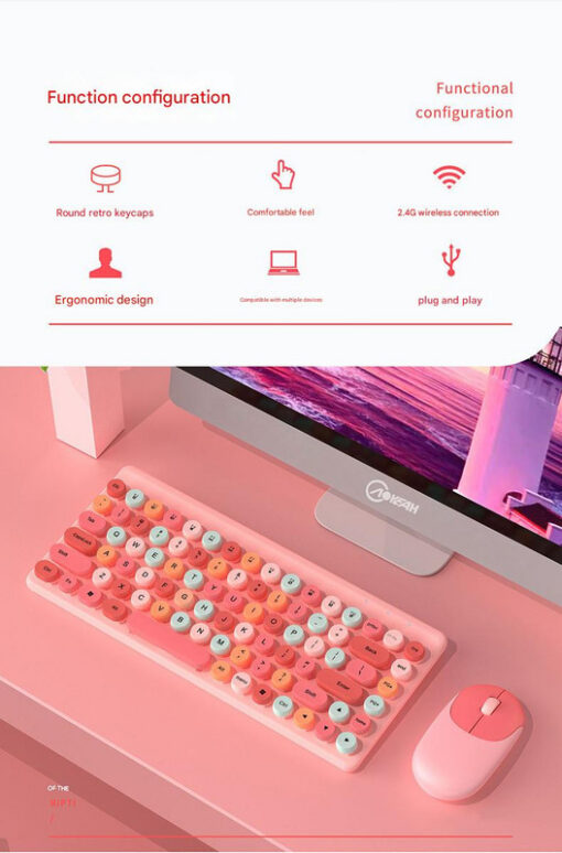 Elosung Wireless Keyboard & Mouse Combo, Retro Keys – image 4