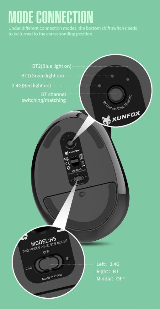 Elosung Vertical Wireless Mouse, Dual Mode – image 6