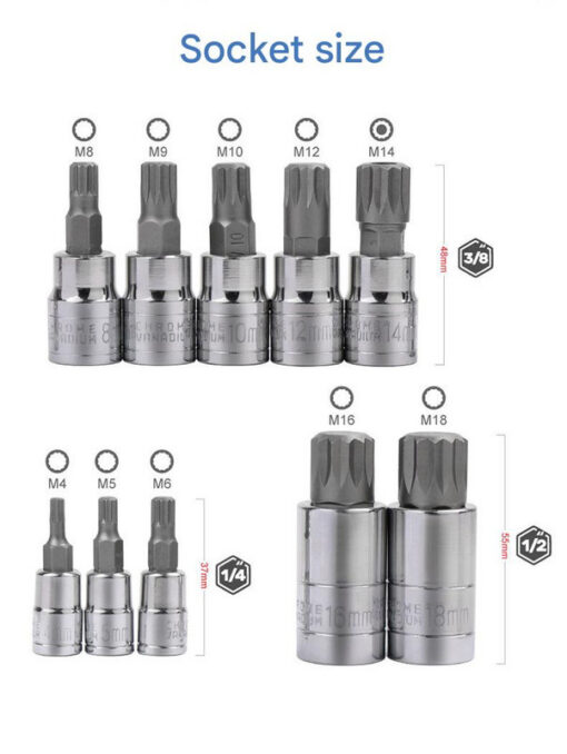 Elosung 10 Piece M Type Spline Socket Set Chrome Steel – image 5