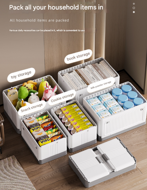 Elosung Collapsible Storage Box with Wheels, Brown – image 4