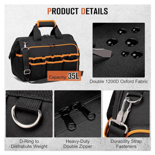 Elosung 17 Inch Tool Bag with 46 Pockets – image 7