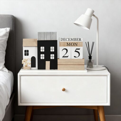 V888-ELOSUNG38320-202511050945-00.jpg Elosung Wooden Perpetual Calendar, Vintage House – image 1