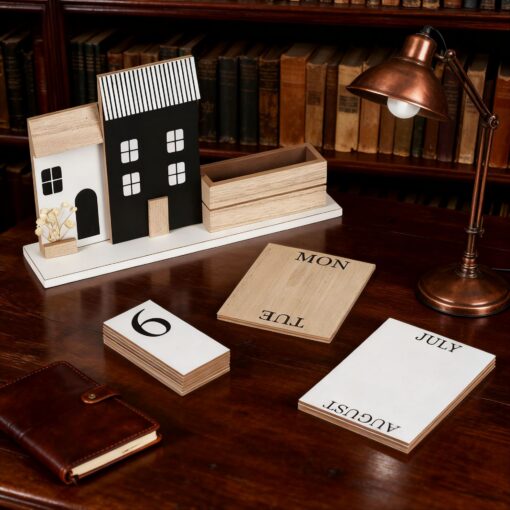 Elosung Wooden Perpetual Calendar, Vintage House – image 2