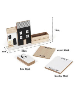 Elosung Wooden Perpetual Calendar, Vintage House - Image 3