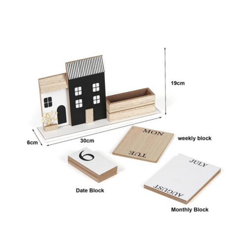 Elosung Wooden Perpetual Calendar, Vintage House – image 3