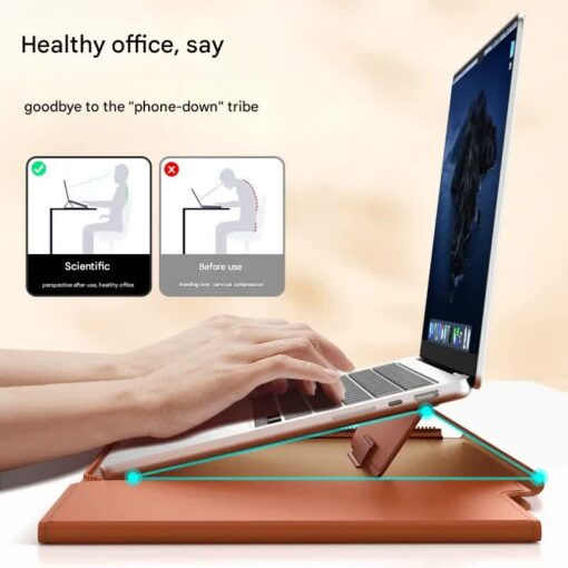 Elosung 3-in-1 PU Leather Laptop Sleeve Stand – image 4