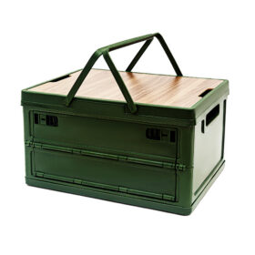 Elosung Green Collapsible Storage Box with Wooden Lid – image 1