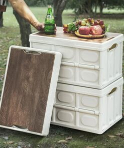 Elosung Green Collapsible Storage Box with Wooden Lid - Image 6