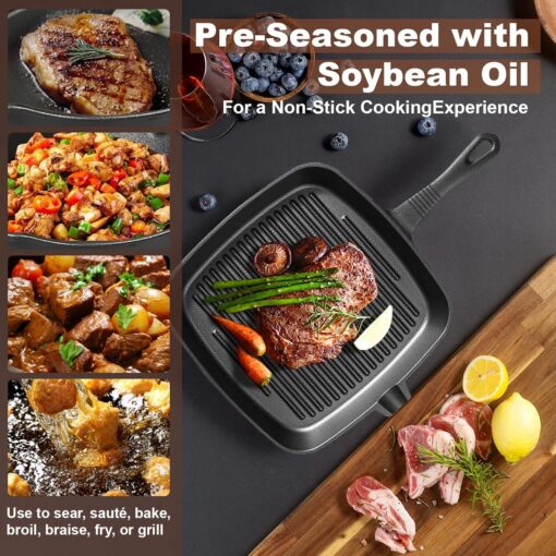 Elosung Cast Iron Skillet Set, Heavy Duty – image 3