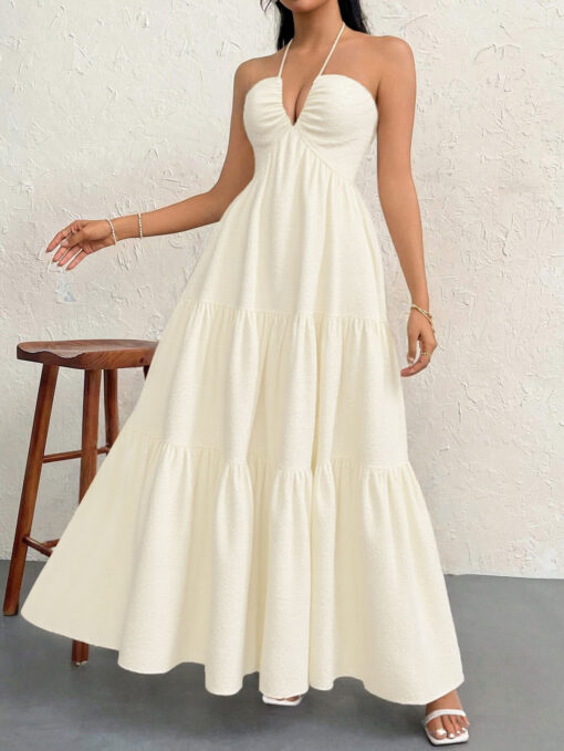 Elosung Apricot Halter Maxi Dress – image 4