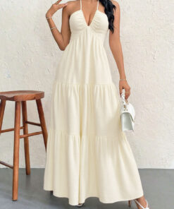 Elosung Apricot Halter Maxi Dress - Image 5