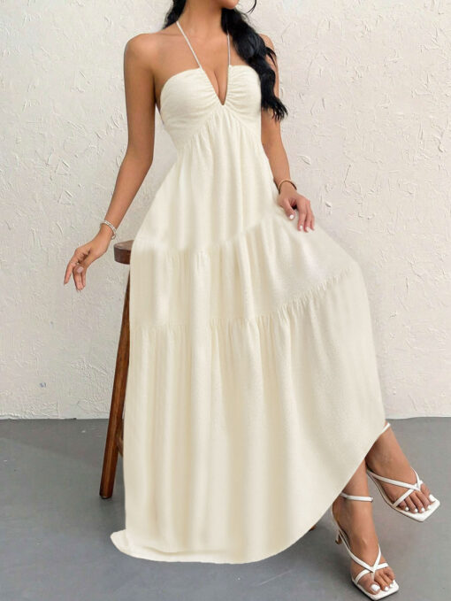 Elosung Apricot Halter Maxi Dress with Open Back – image 3