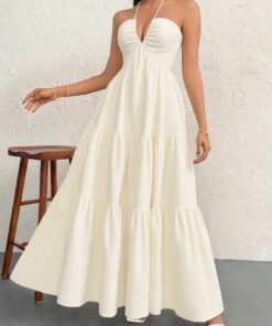 Elosung Apricot Halter Maxi Dress with Open Back - Image 4