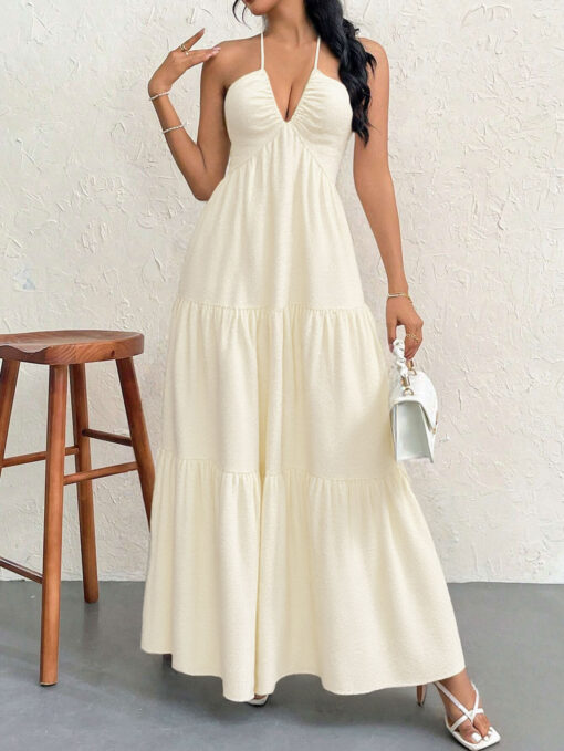Elosung Apricot Halter Maxi Dress with Open Back – image 5