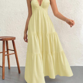 Elosung L Women's Halter Maxi Dress, Open Back – image 1