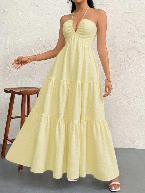 Elosung L Women's Halter Maxi Dress, Open Back – image 4