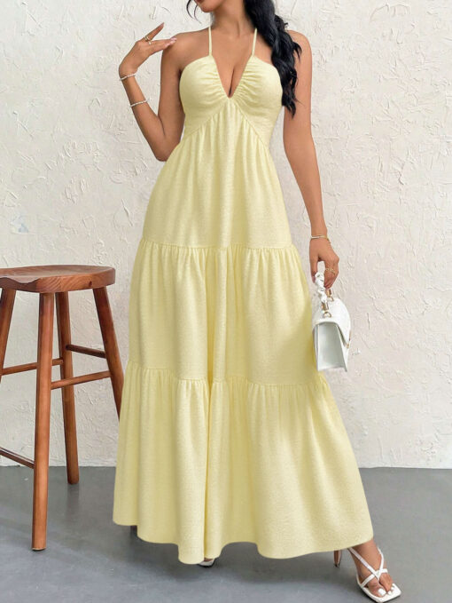 Elosung L Women's Halter Maxi Dress, Open Back – image 5