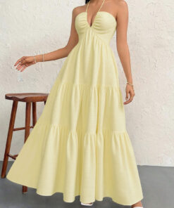 Elosung Apricot Backless Halter Maxi Dress - Image 4