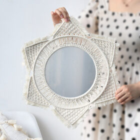 Elosung Macrame Wall Mirror with Petal Fringe – image 1