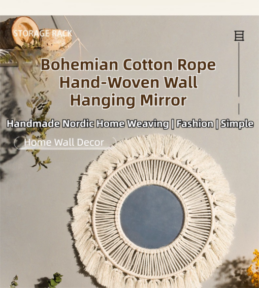 Elosung Macrame Wall Mirror with Petal Fringe – image 3