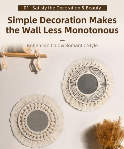Elosung Macrame Wall Mirror with Petal Fringe – image 4