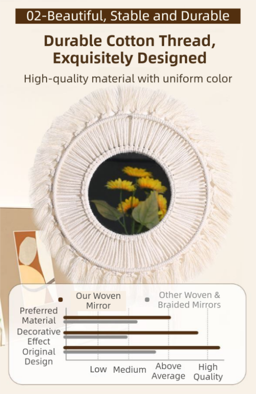 Elosung Macrame Wall Mirror with Petal Fringe – image 5