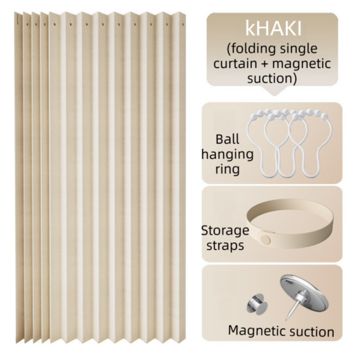 Elosung Khaki Linen Look Curtain with Magnetic Closure – image 1