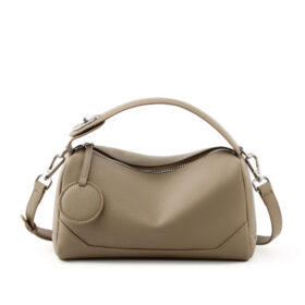 Elosung Grey Cowhide Boston Bag with Crossbody Strap – image 1