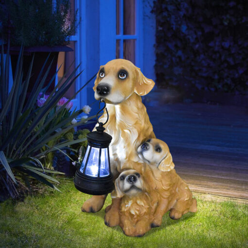 Solar Dog Garden Statue with Lantern – image 3