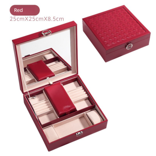 Elosung Red Jewellery Box with Mirror and Lock – image 1