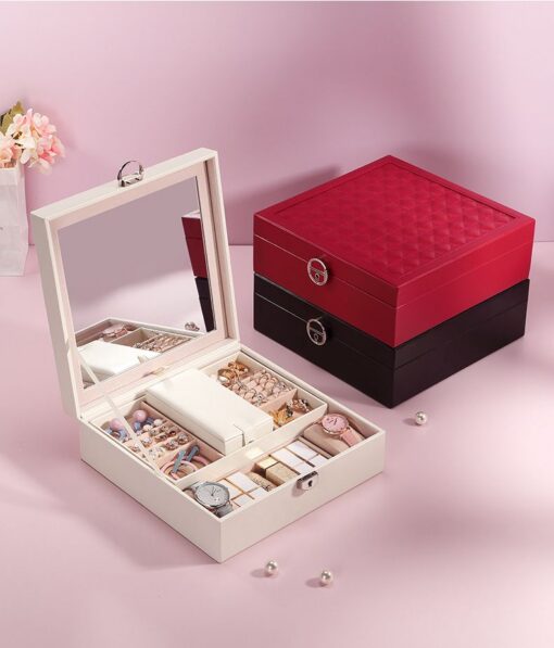 Elosung Red Jewellery Box with Mirror and Lock – image 2