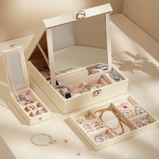 Elosung Red Jewellery Box with Mirror and Lock – image 4