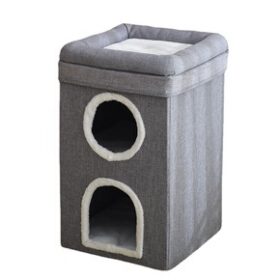Elosung 3-Level Grey Cat House with Scratch Posts – image 1