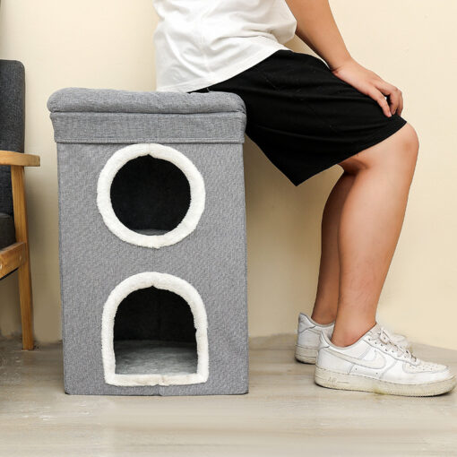 Elosung 3-Level Grey Cat House with Scratch Posts – image 3