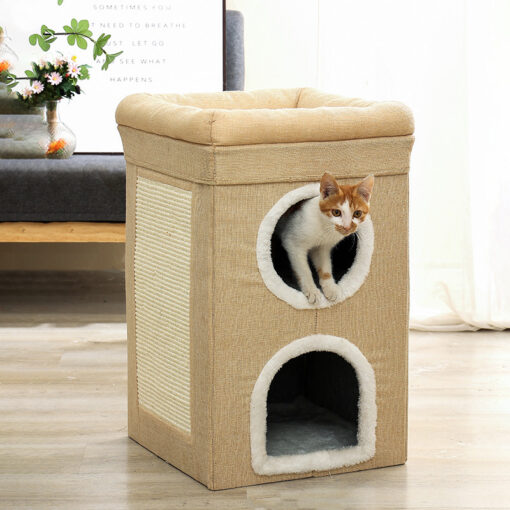 Elosung 3-Level Grey Cat House with Scratch Posts – image 4