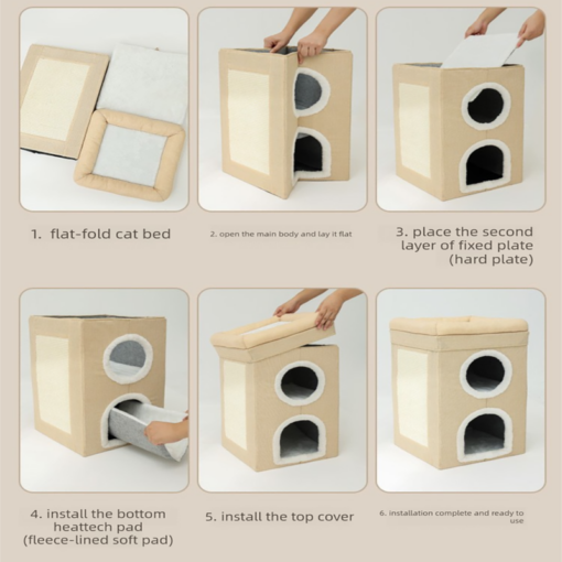 Elosung 3-Level Grey Cat House with Scratch Posts – image 6